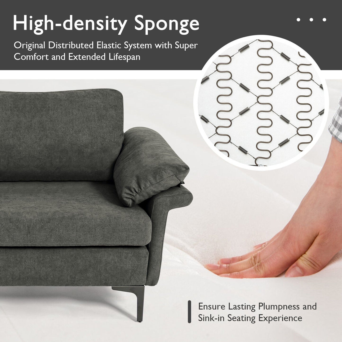 Fabric Loveseat Sofa with Supportive Cushions and Sleek Metal Legs - Grey