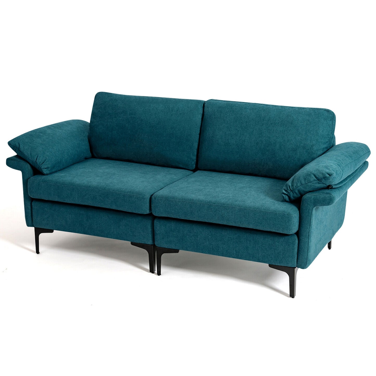 Fabric Loveseat Sofa with Supportive Cushions and Sleek Metal Legs - Peacock Blue