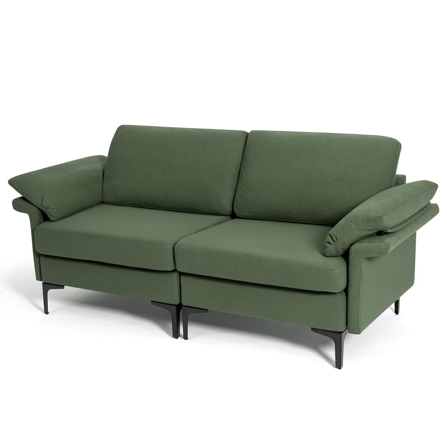 Fabric Loveseat Sofa with Supportive Cushions and Sleek Metal Legs - Army Green