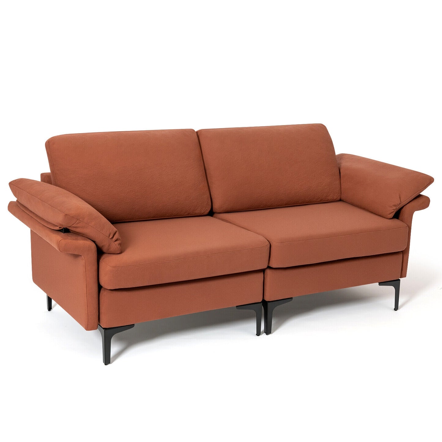Fabric Loveseat Sofa with Supportive Cushions and Sleek Metal Legs - Rust Red