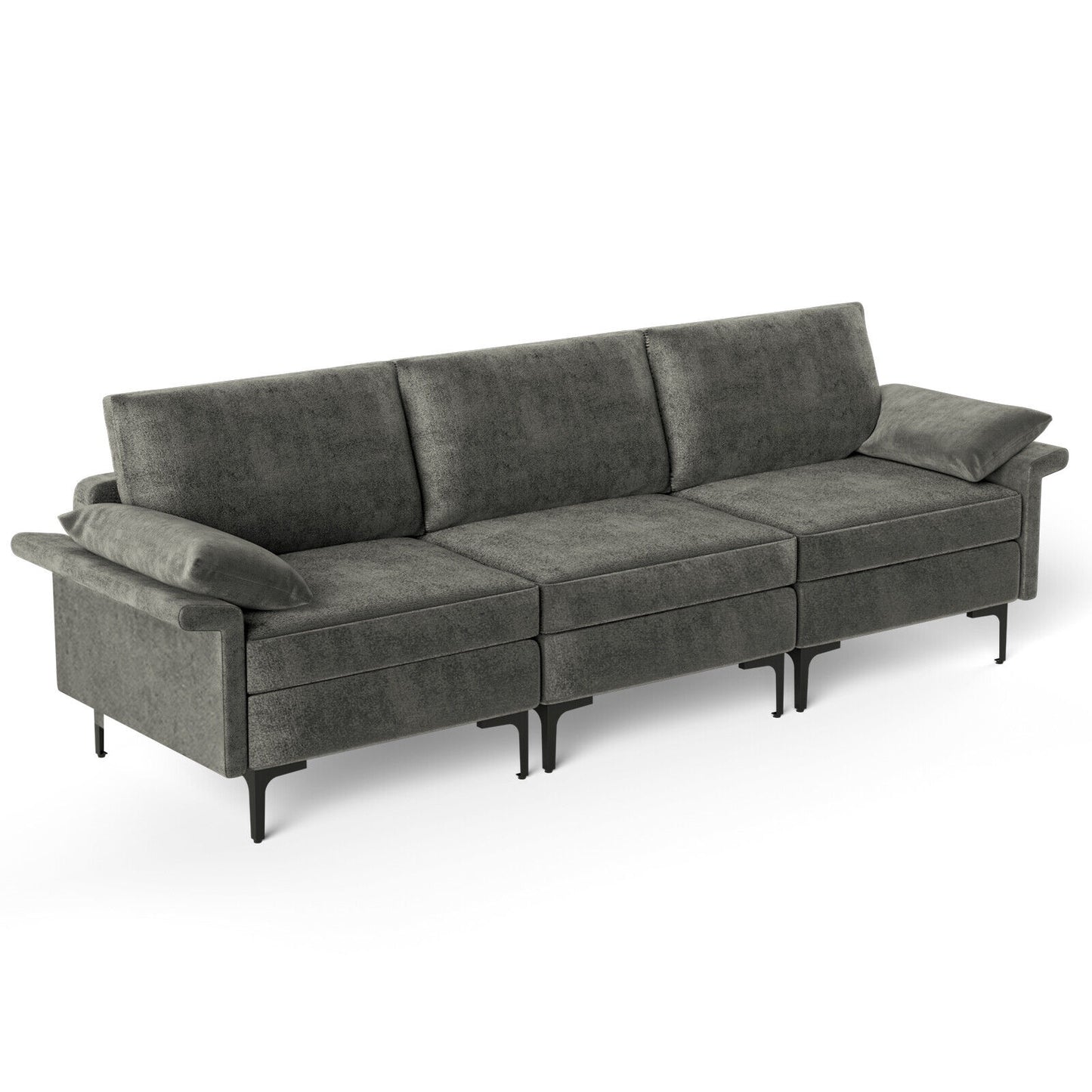 Large 3-Seat Modern Sofa with Metal Legs and Comfortable Back Cushions - Grey