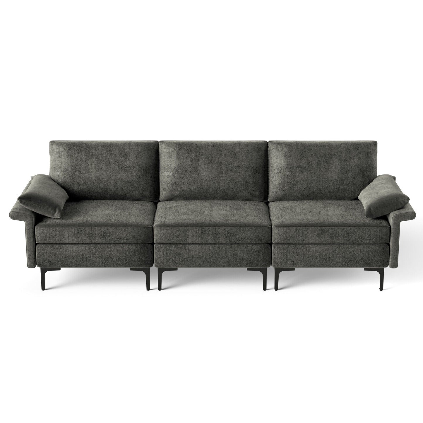 Large 3-Seat Modern Sofa with Metal Legs and Comfortable Back Cushions - Grey