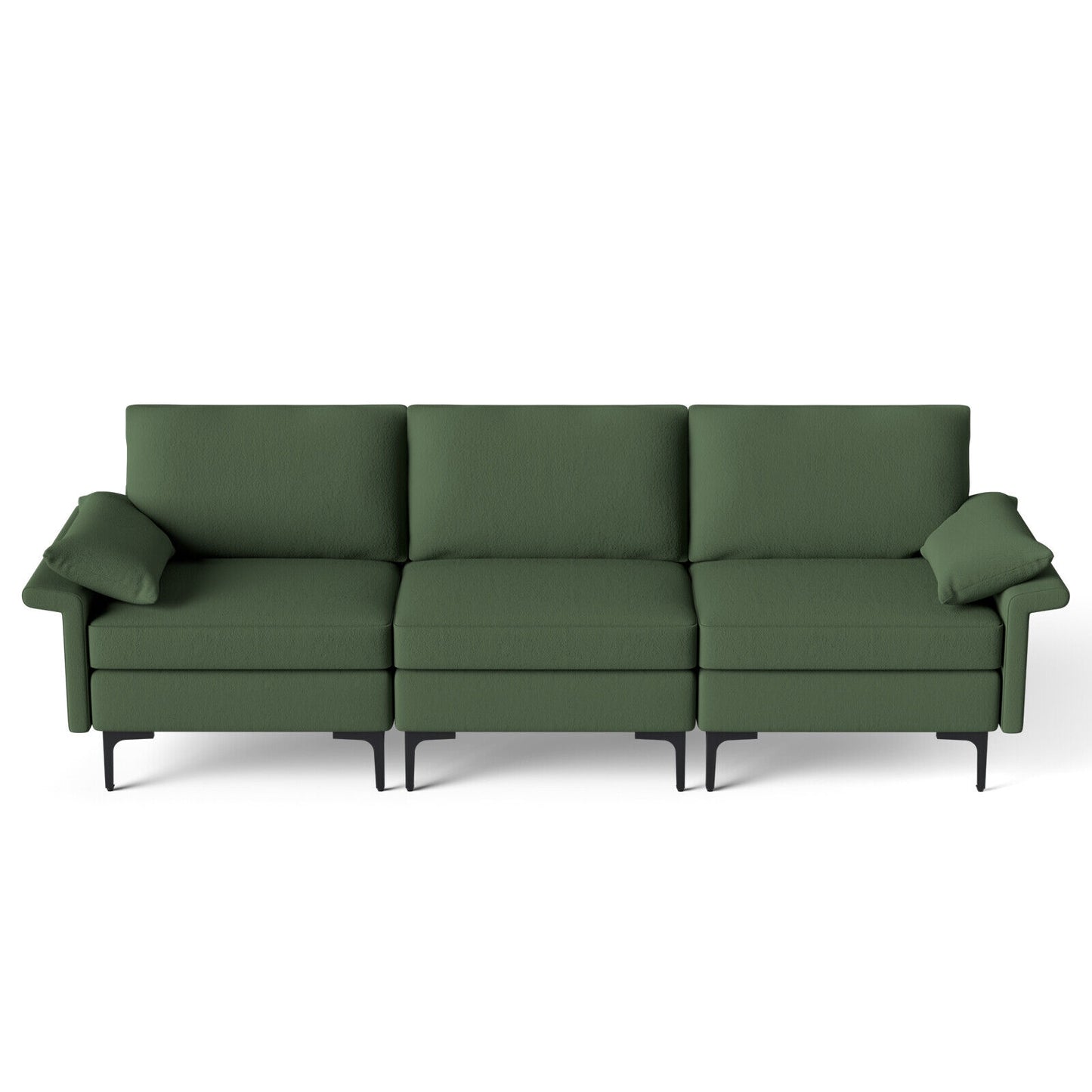 Large 3-Seat Modern Sofa with Metal Legs and Comfortable Back Cushions - Army Green