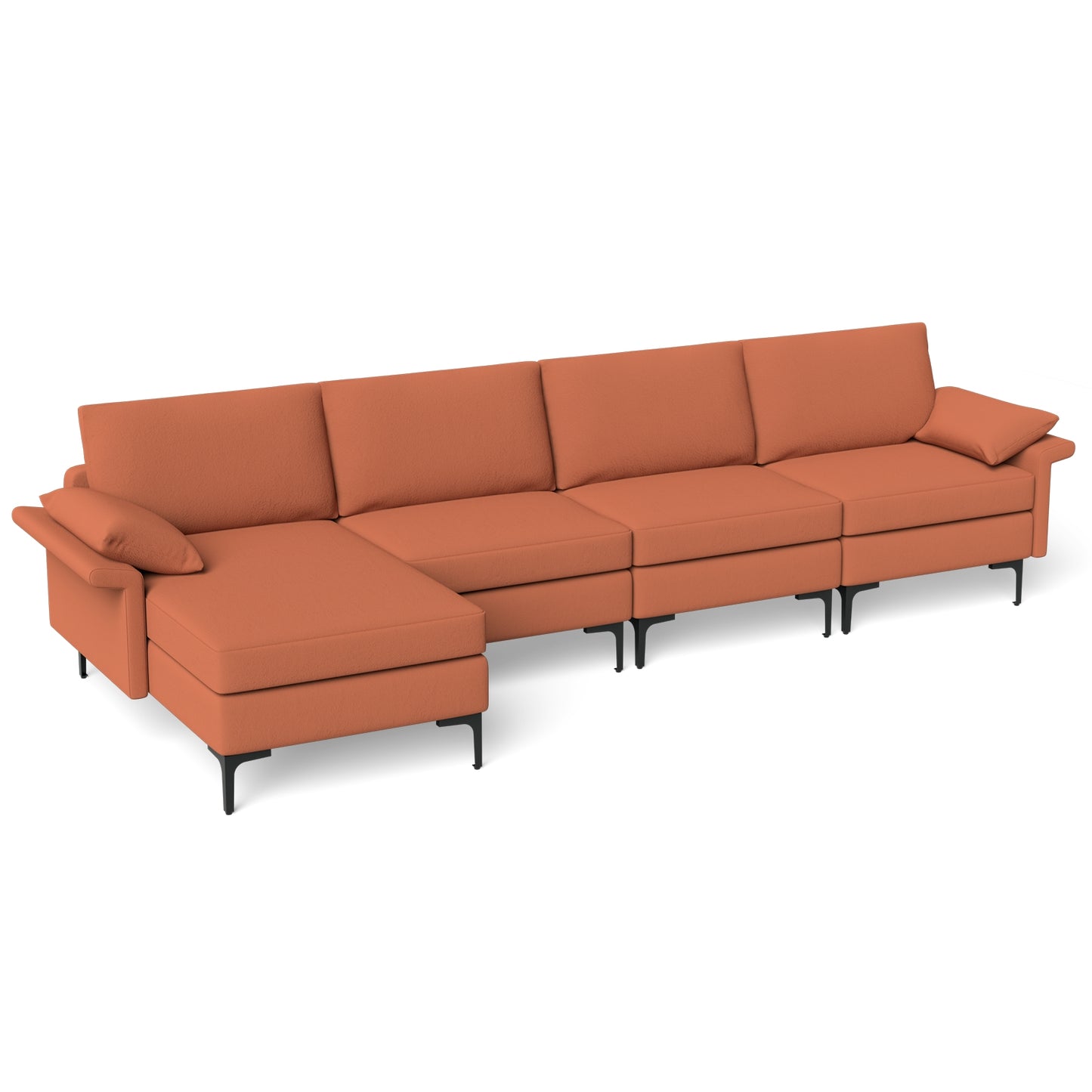 Extra Large L Shaped Sectional Sofa with Reversible Chaise and Built In USB Ports in Rust Red