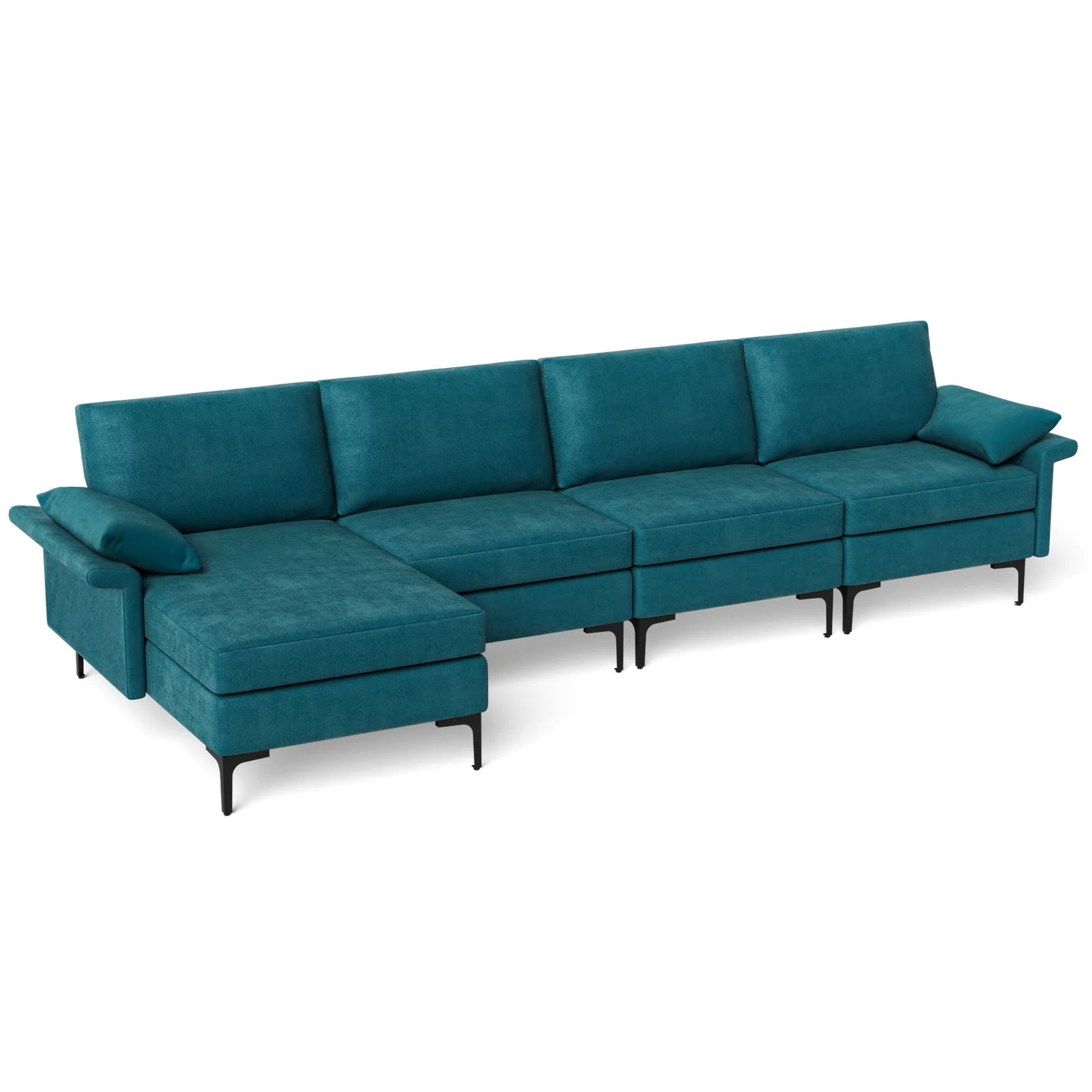 Extra Large L Shaped Sectional Sofa with Reversible Chaise and Built In USB Ports in Peacock Blue