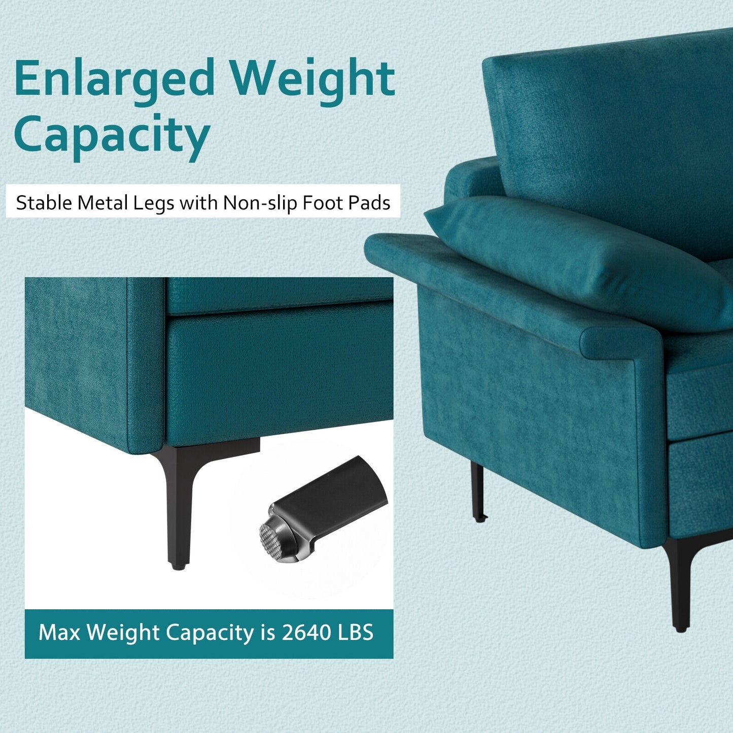 Extra Large L Shaped Sectional Sofa with Reversible Chaise and Built In USB Ports in Peacock Blue