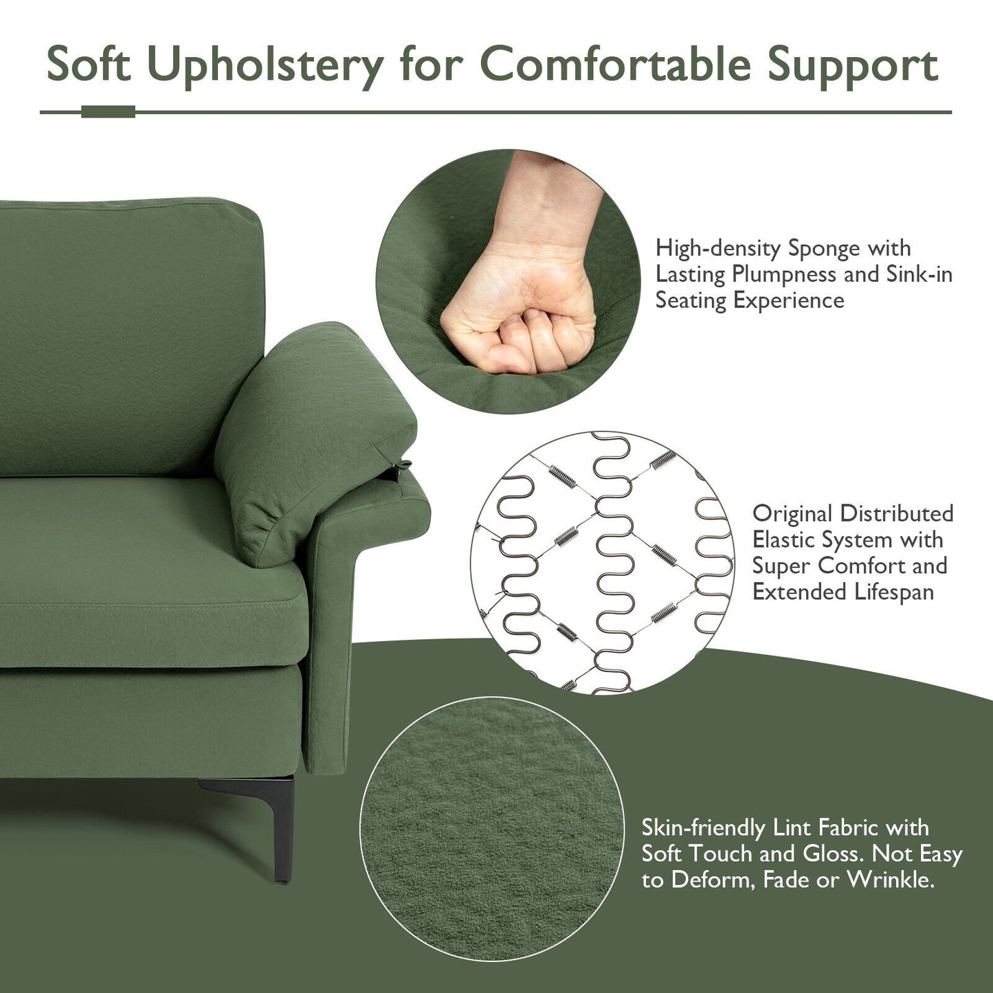 Modular L-Shaped Sectional Sofa with Reversible Chaise and Built-in Charging Port – Army Green