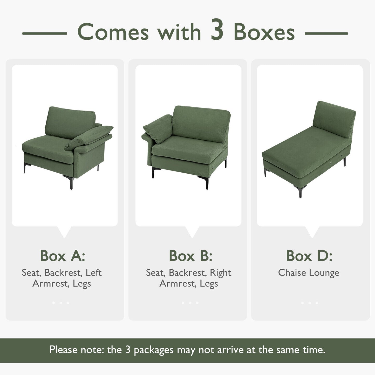 Modular L-Shaped Sectional Sofa with Reversible Chaise and Built-in Charging Port – Army Green