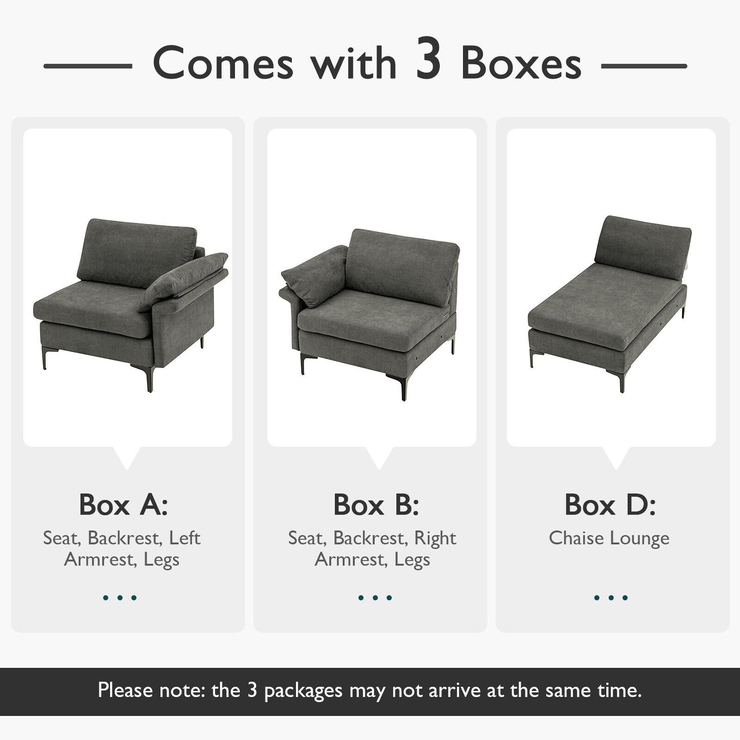 Modular L-Shaped Sectional Sofa with Reversible Chaise and Built-in Charging Port – Grey