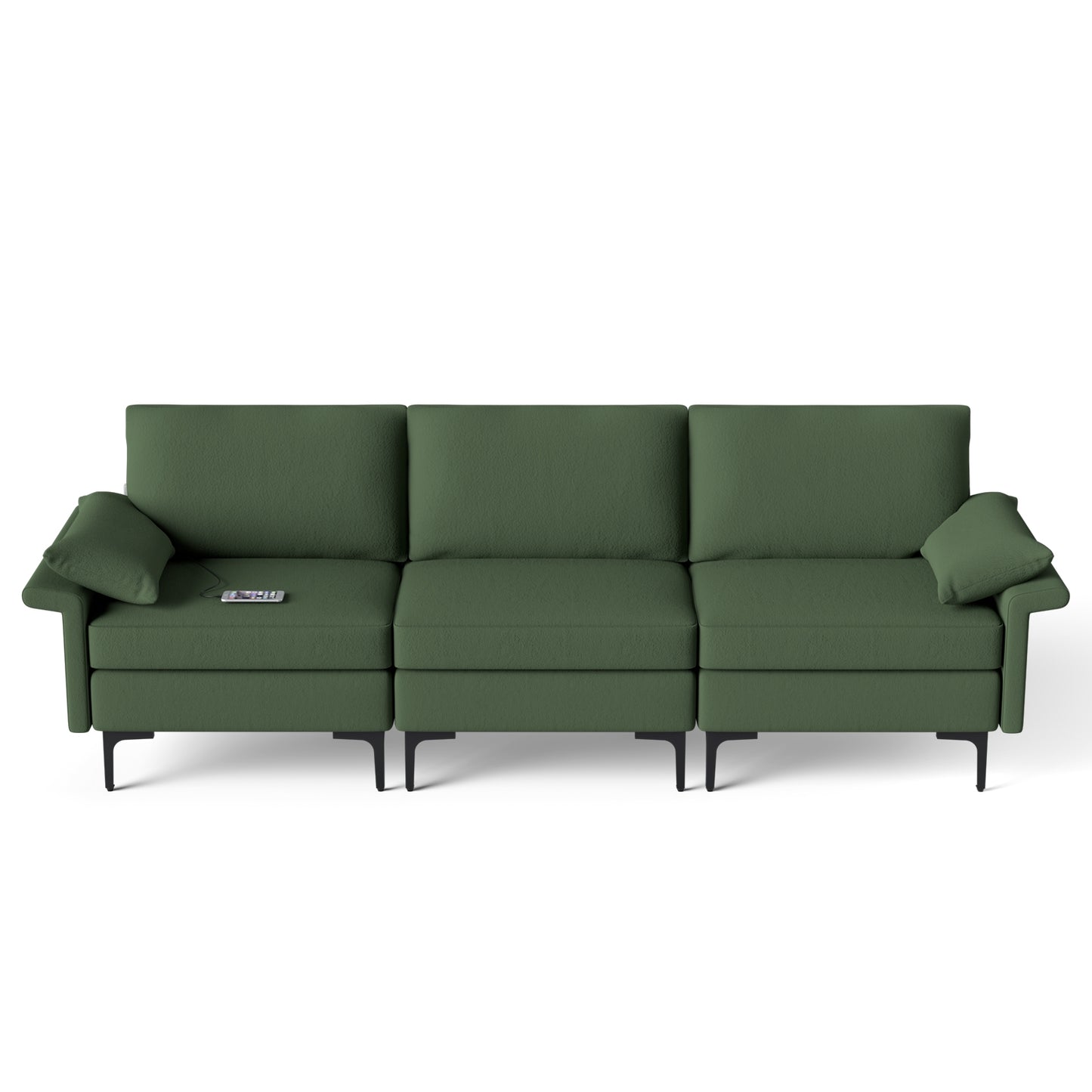Modern 3-Seat Sofa with Metal Legs, Built-in USB Charging Ports, and Deep Cushions in Army Green