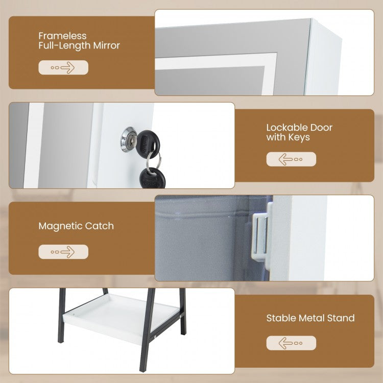 LED Jewelry Armoire with 3-Color Lighted Full-Length Mirror, Lockable Storage, and Standing Design – White