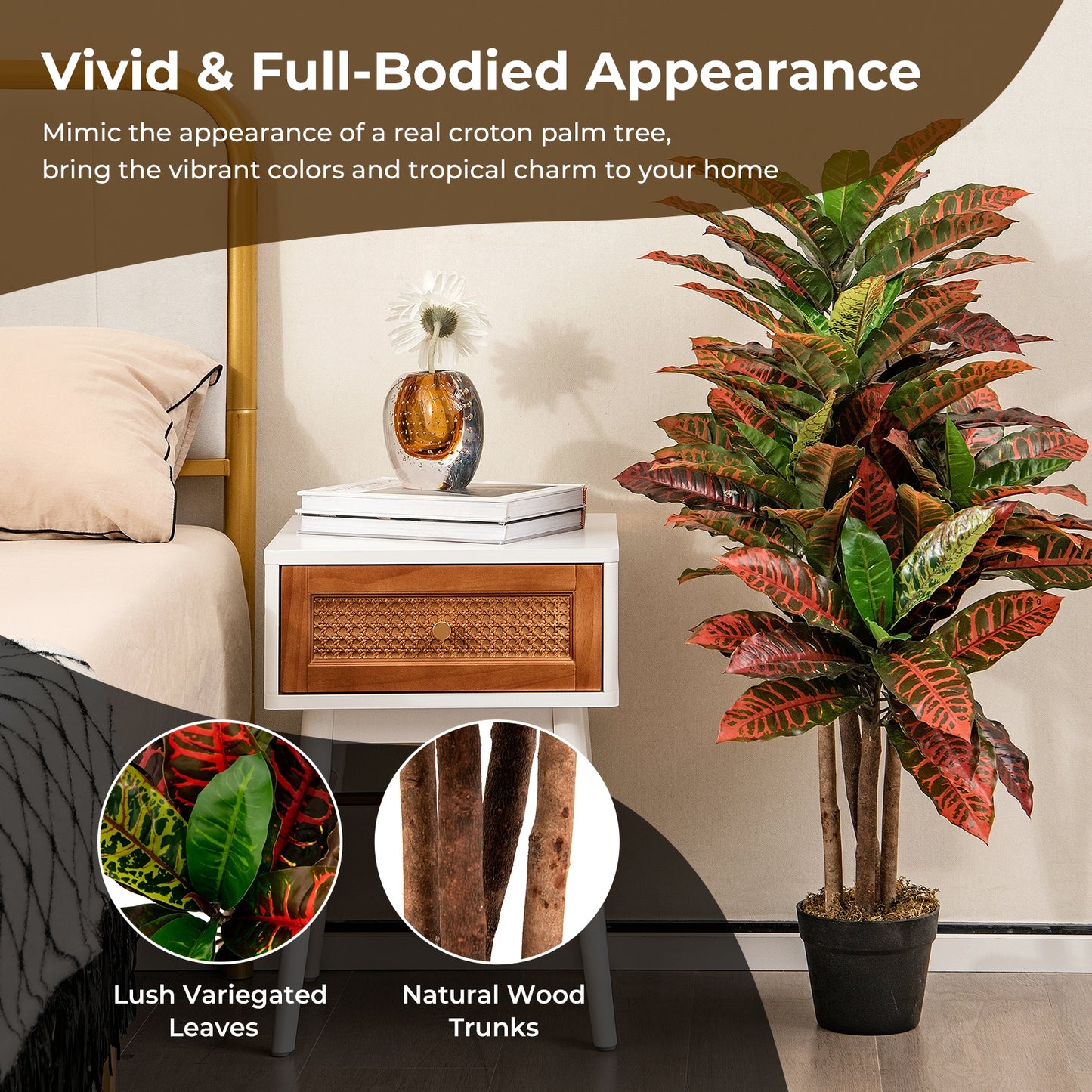 40 Inch Artificial Croton Tree with Colorful Variegated Leaves