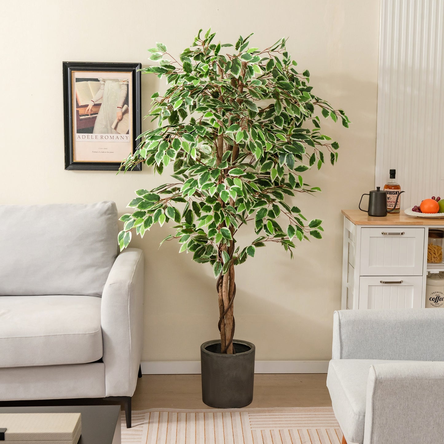 63" Lifelike Artificial Ficus Tree with 1008 Leaves, Realistic Trunk, and Dried Moss for Indoor Décor