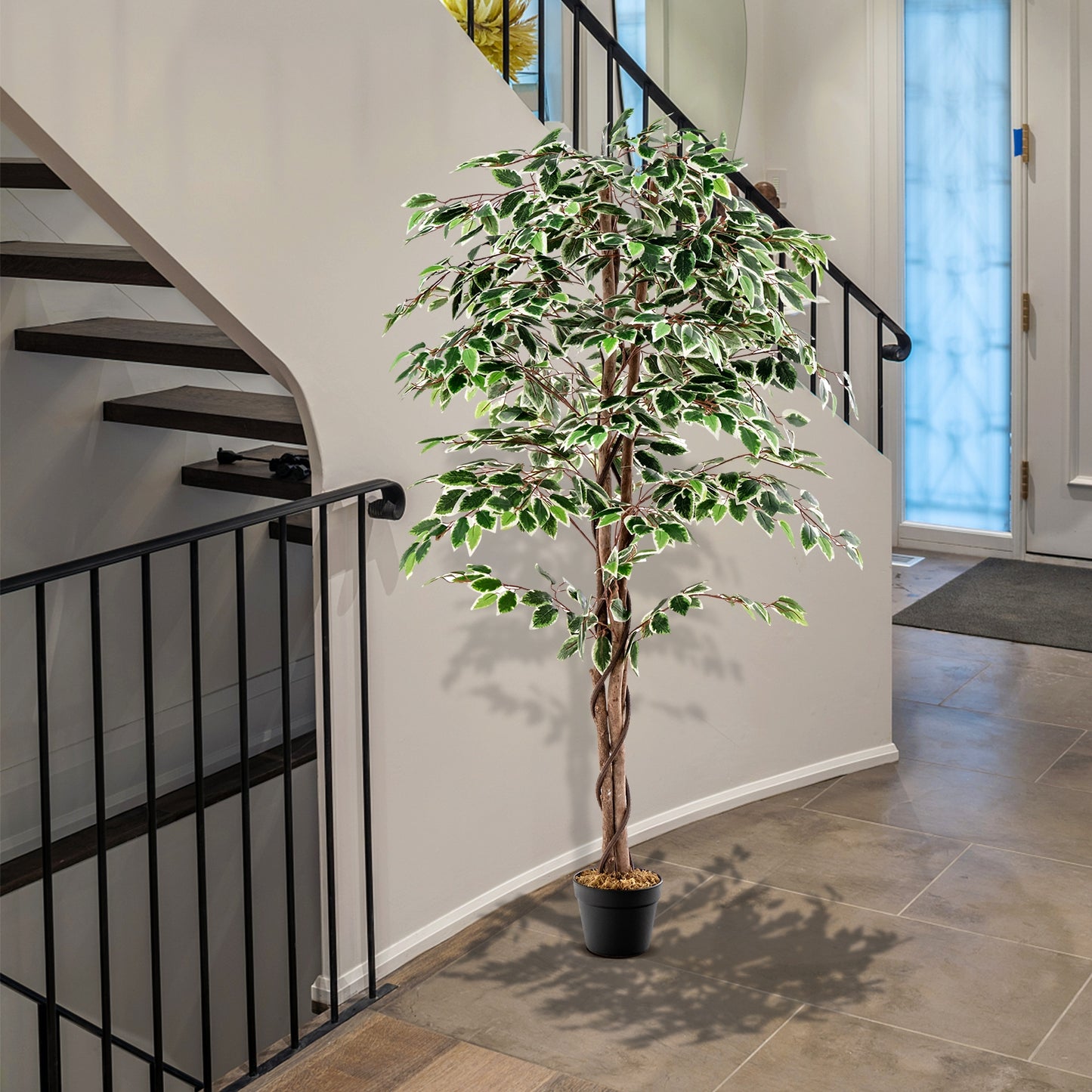 63" Lifelike Artificial Ficus Tree with 1008 Leaves, Realistic Trunk, and Dried Moss for Indoor Décor