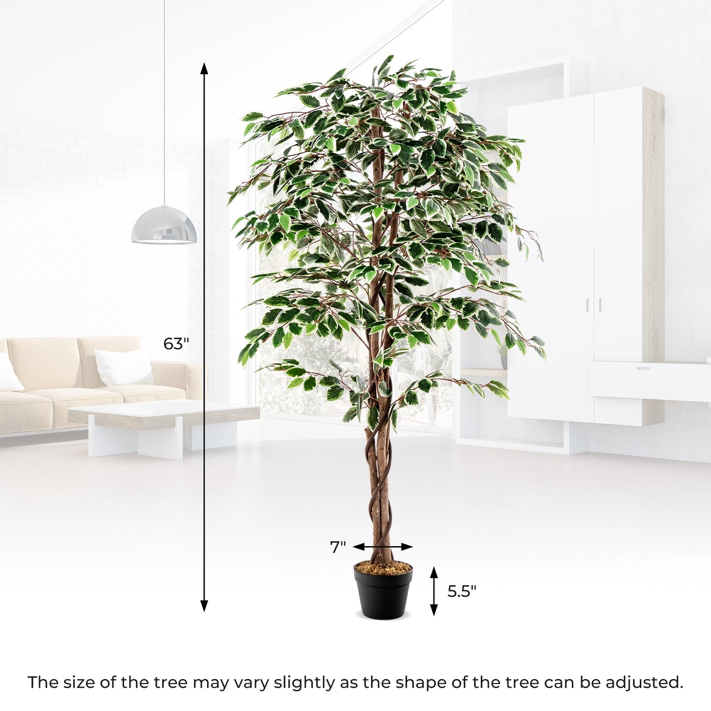 63" Lifelike Artificial Ficus Tree with 1008 Leaves, Realistic Trunk, and Dried Moss for Indoor Décor