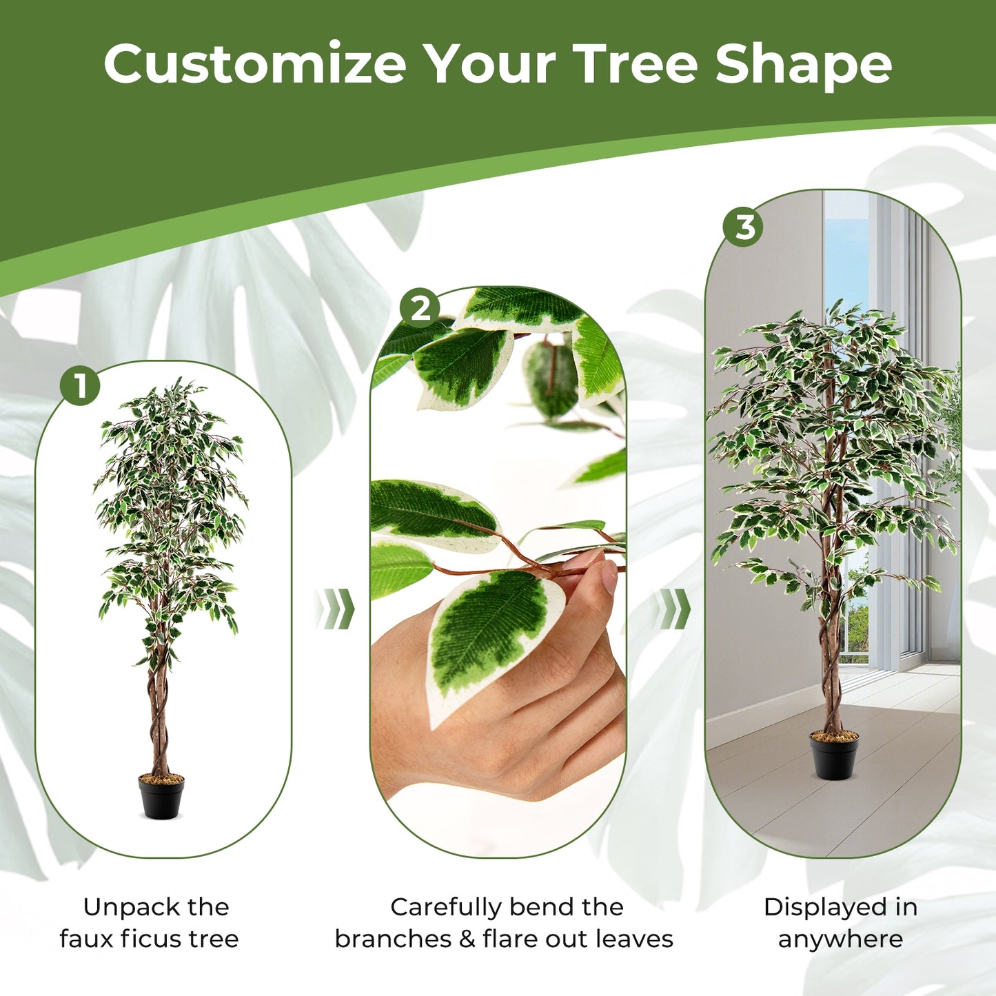 63" Lifelike Artificial Ficus Tree with 1008 Leaves, Realistic Trunk, and Dried Moss for Indoor Décor