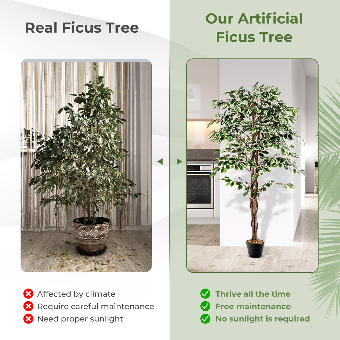63" Lifelike Artificial Ficus Tree with 1008 Leaves, Realistic Trunk, and Dried Moss for Indoor Décor