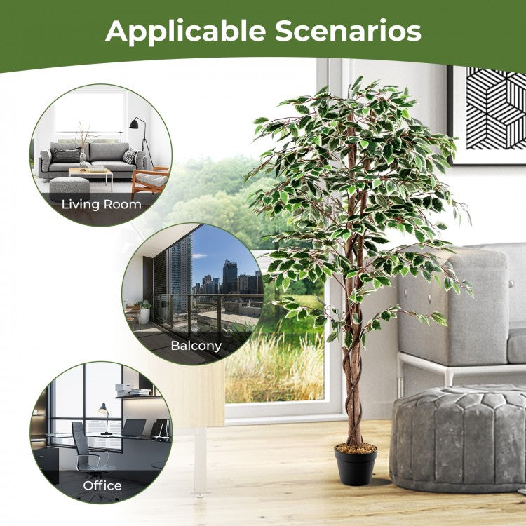 63" Lifelike Artificial Ficus Tree with 1008 Leaves, Realistic Trunk, and Dried Moss for Indoor Décor