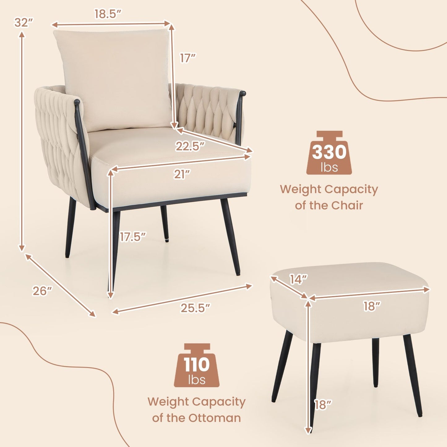 Elegant Dutch Velvet Armchair with Ottoman and Weaved Armrests, White