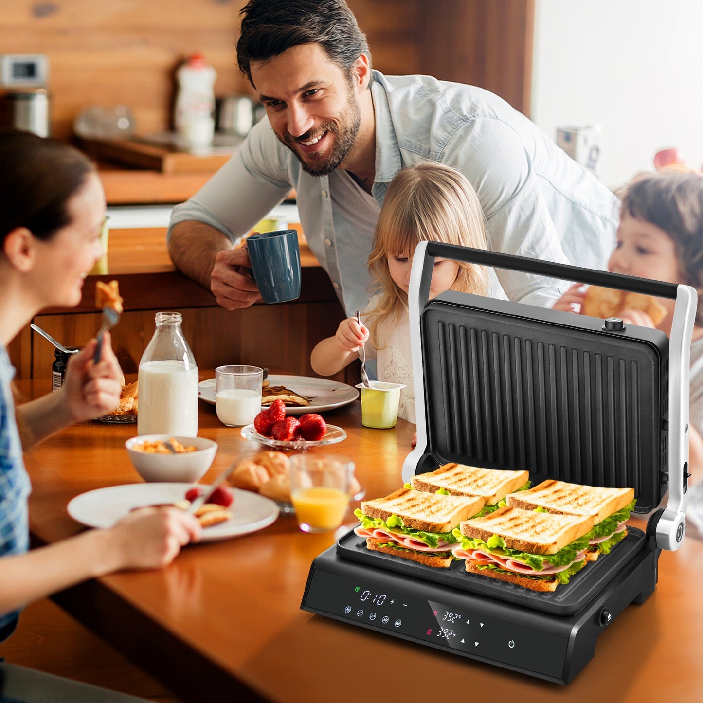 3 in 1 Electric Grill & Panini Press with LED Touch Display