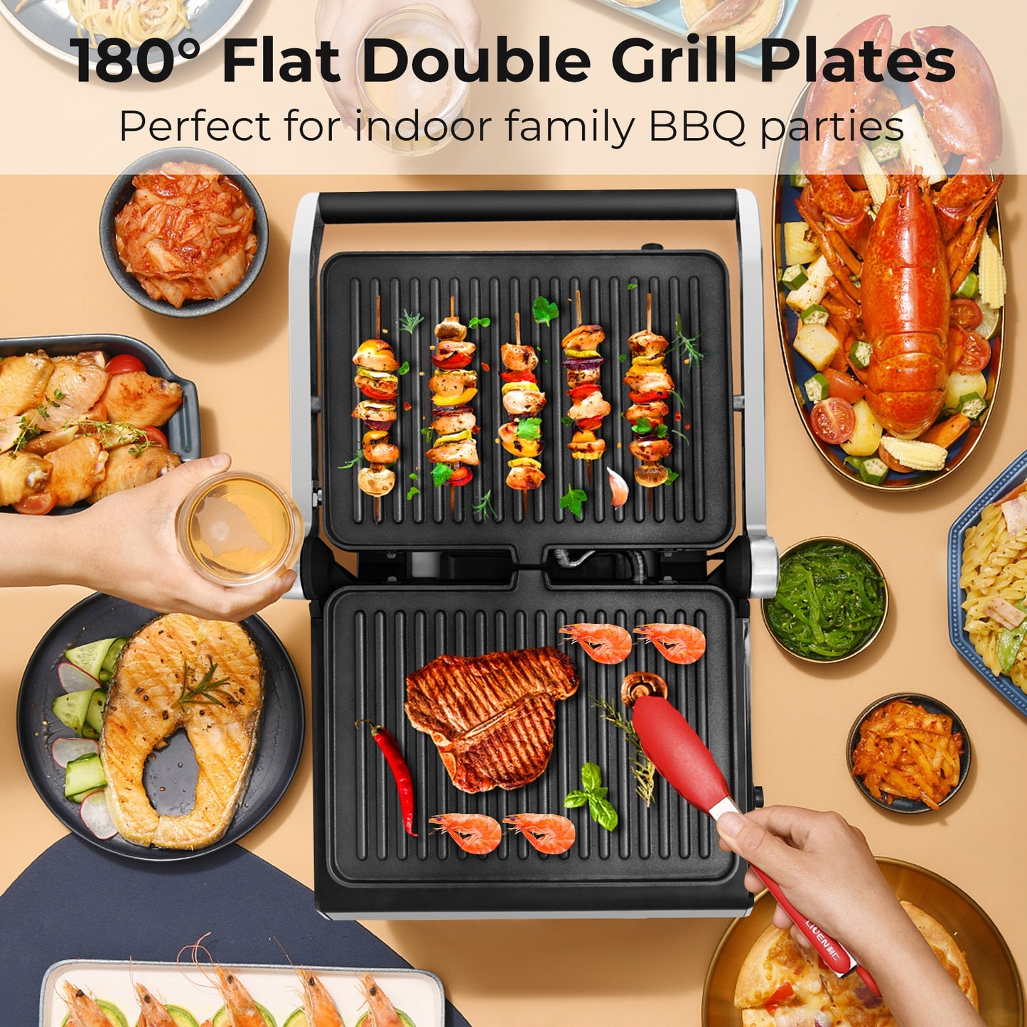 3 in 1 Electric Grill & Panini Press with LED Touch Display