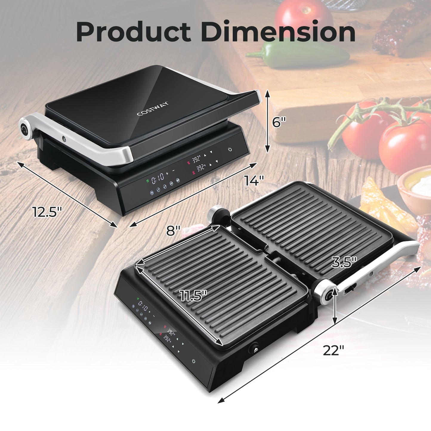 3 in 1 Electric Grill & Panini Press with LED Touch Display