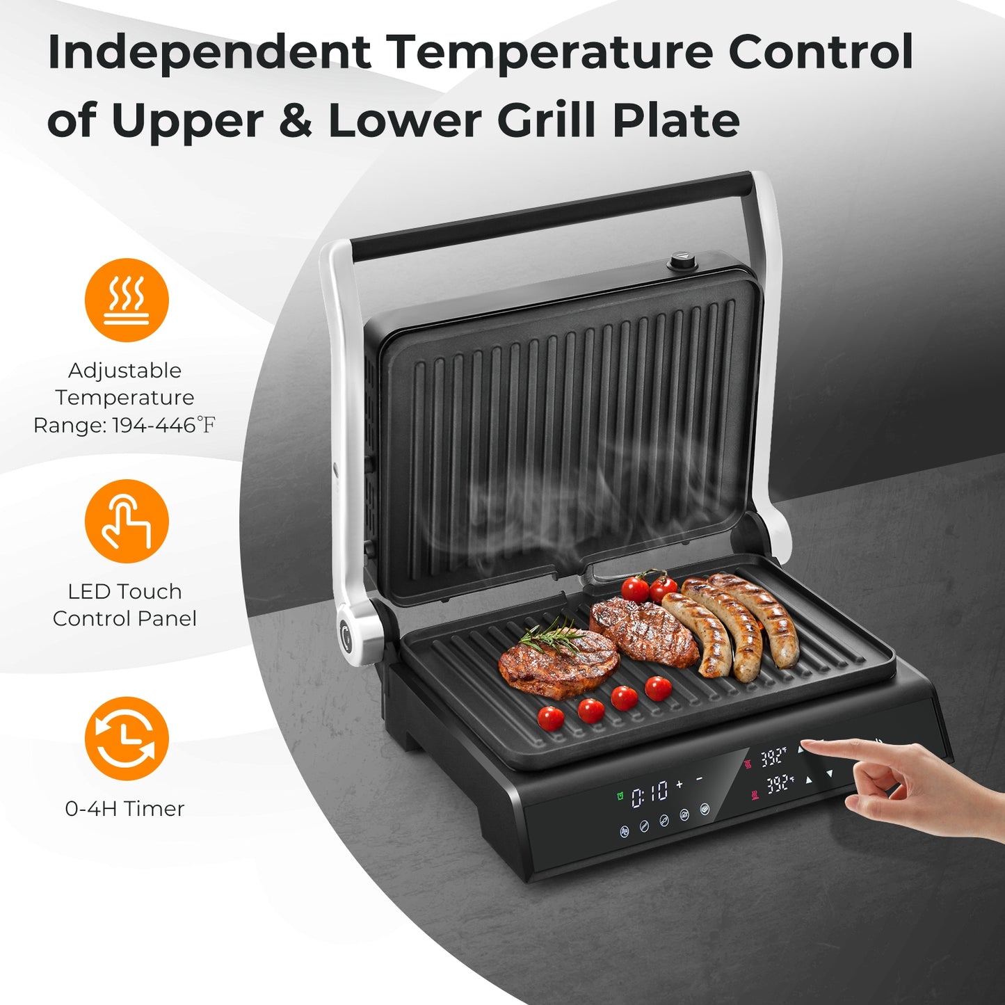 3 in 1 Electric Grill & Panini Press with LED Touch Display