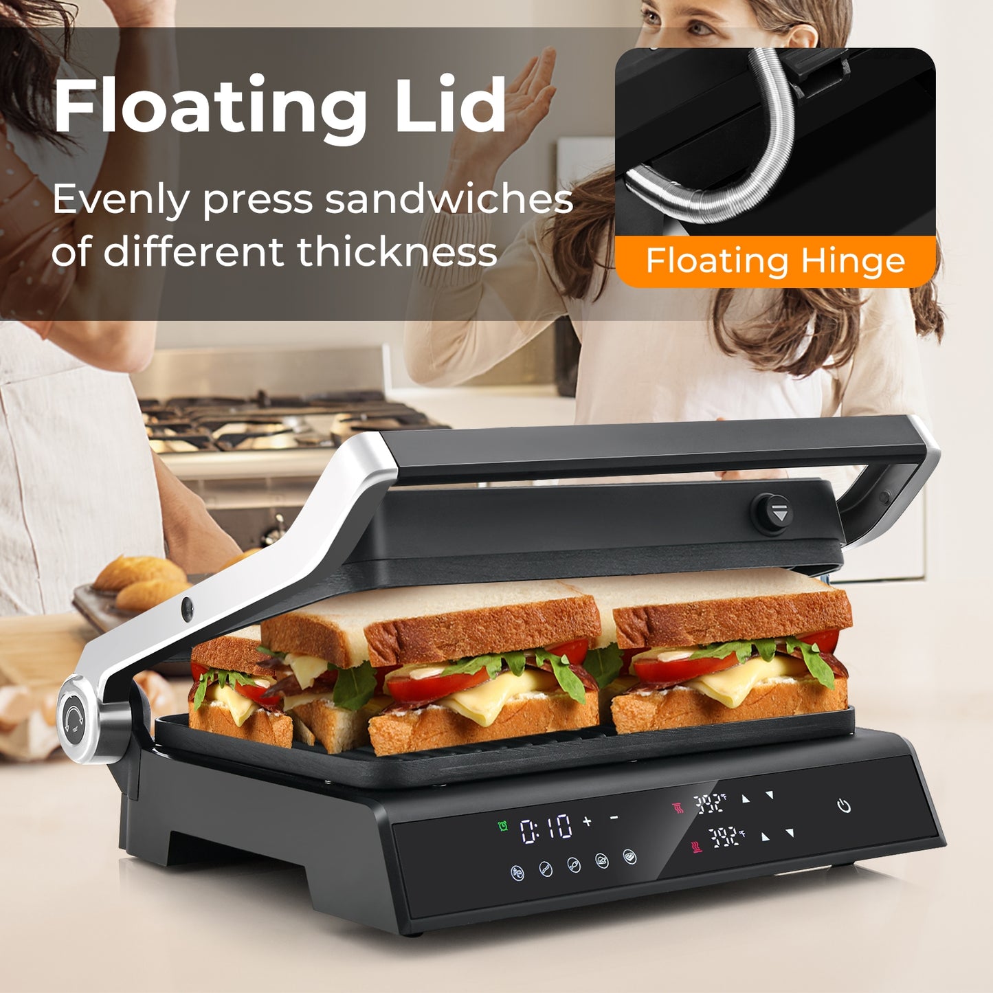 3 in 1 Electric Grill & Panini Press with LED Touch Display