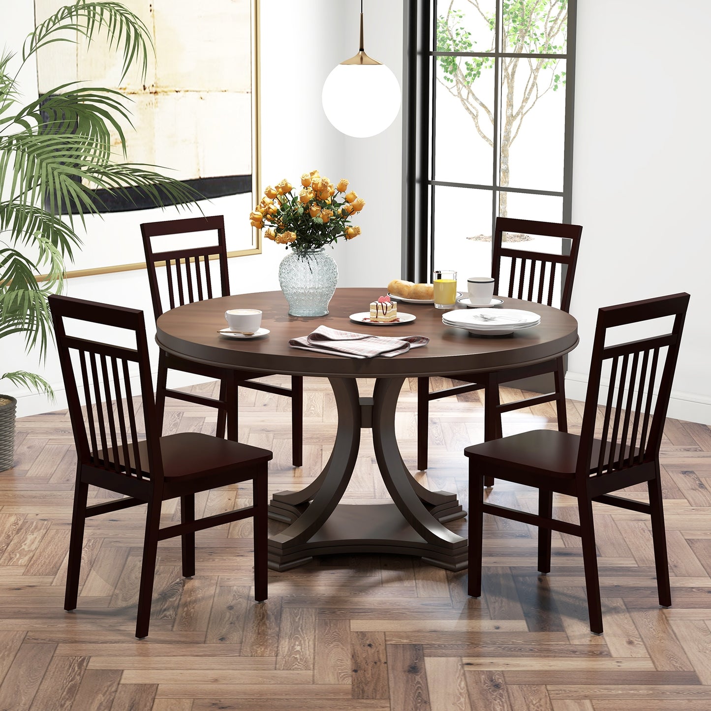Farmhouse Dining Chairs with Slanted High Backrest and Durable Rubber Wood Frame - Set of 2