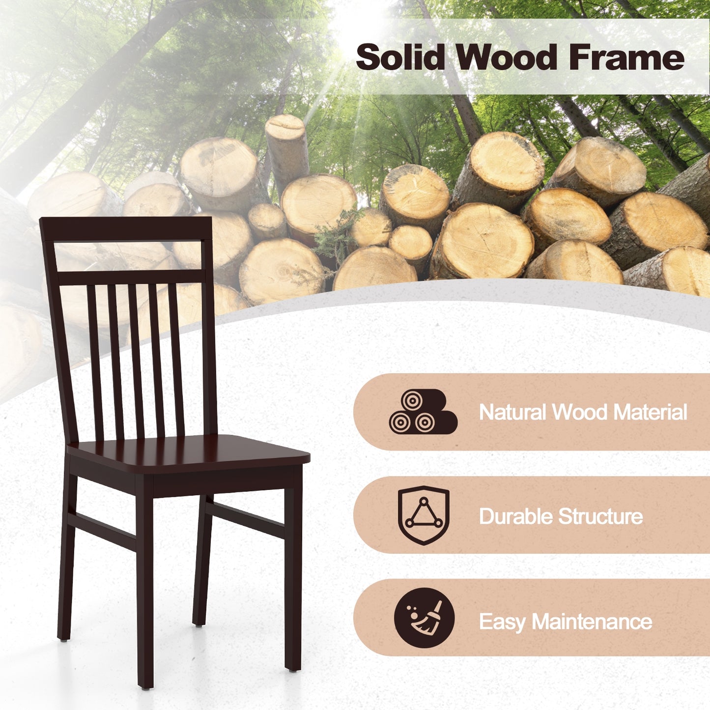 Farmhouse Dining Chairs with Slanted High Backrest and Durable Rubber Wood Frame - Set of 2