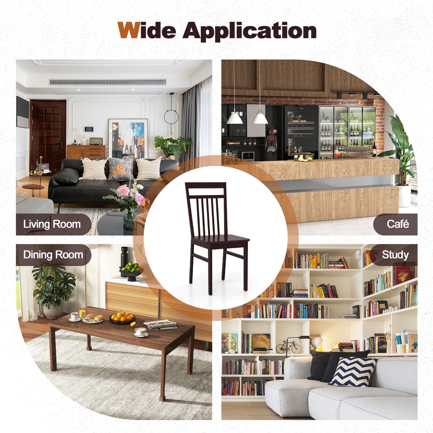 Farmhouse Dining Chairs with Slanted High Backrest and Durable Rubber Wood Frame - Set of 2