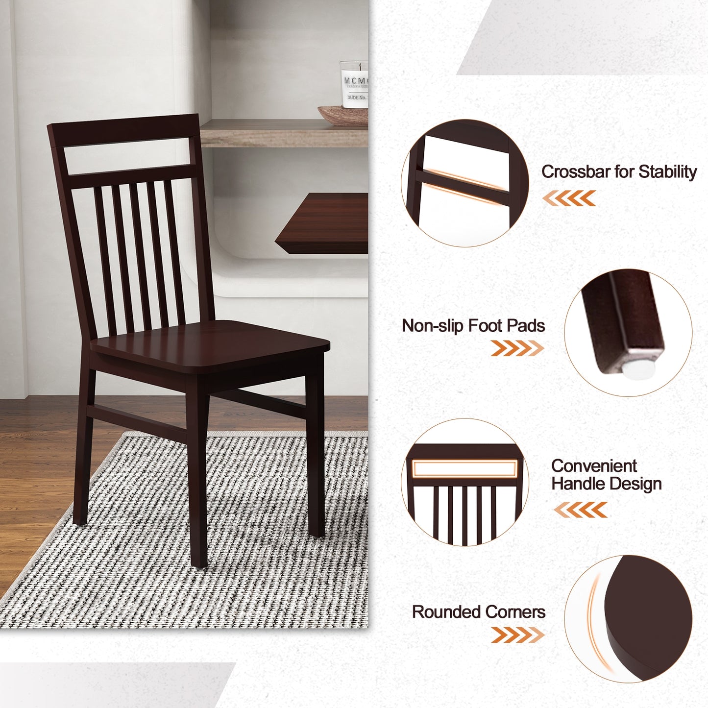 Farmhouse Dining Chairs with Slanted High Backrest and Durable Rubber Wood Frame - Set of 2