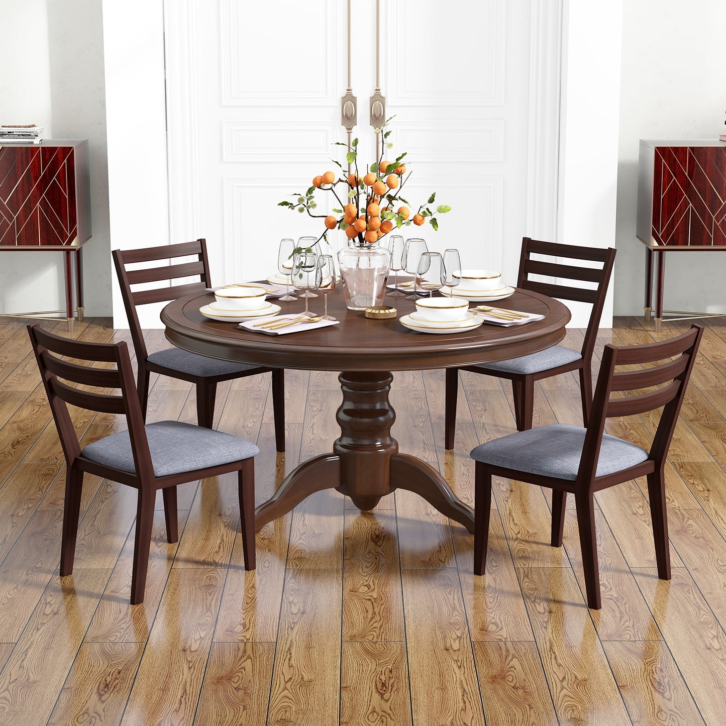 Upholstered Armless Dining Chairs with Solid Rubber Wood Frame – Set of 2