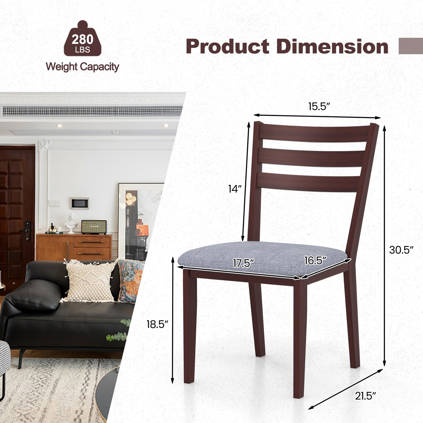 Upholstered Armless Dining Chairs with Solid Rubber Wood Frame – Set of 2