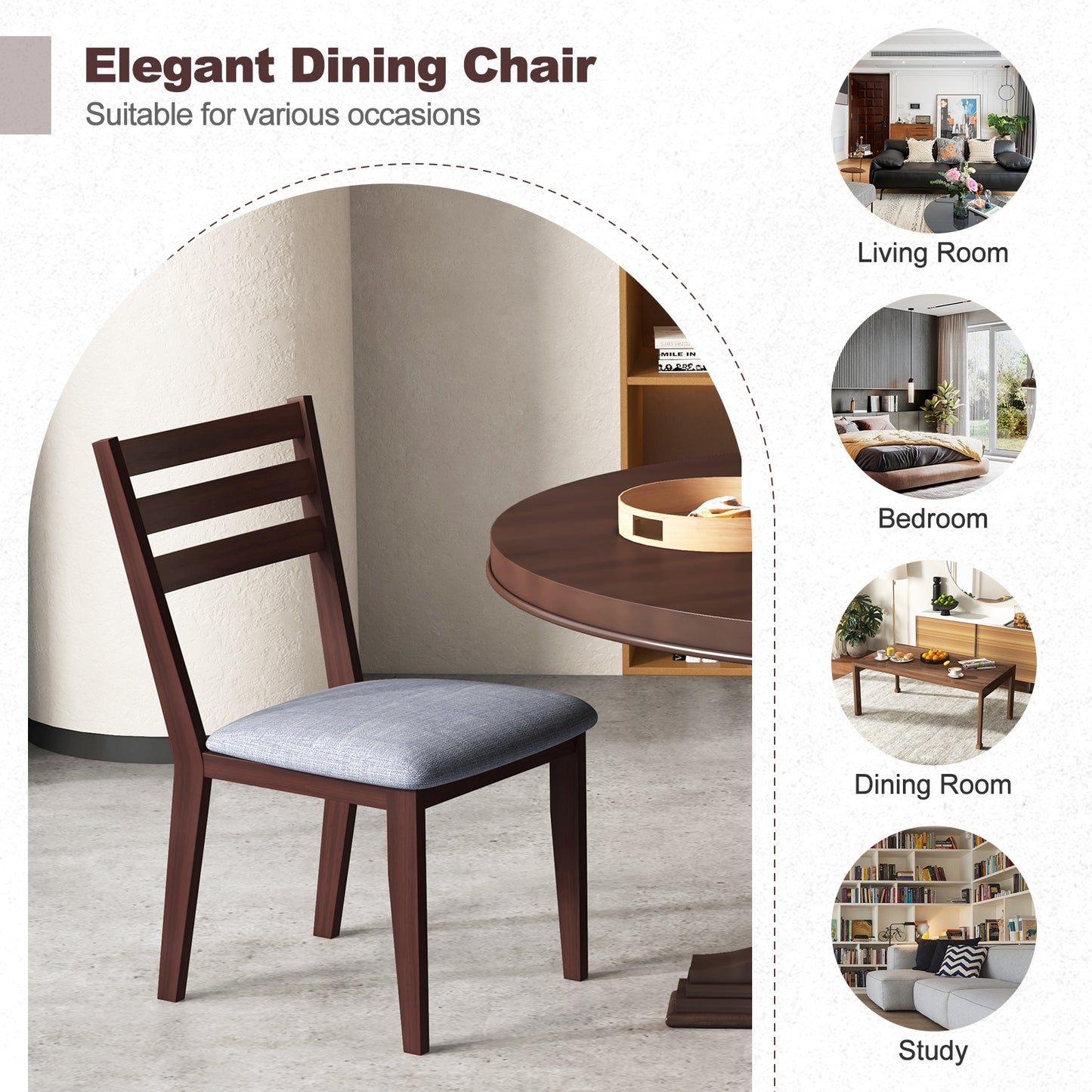 Upholstered Armless Dining Chairs with Solid Rubber Wood Frame – Set of 2