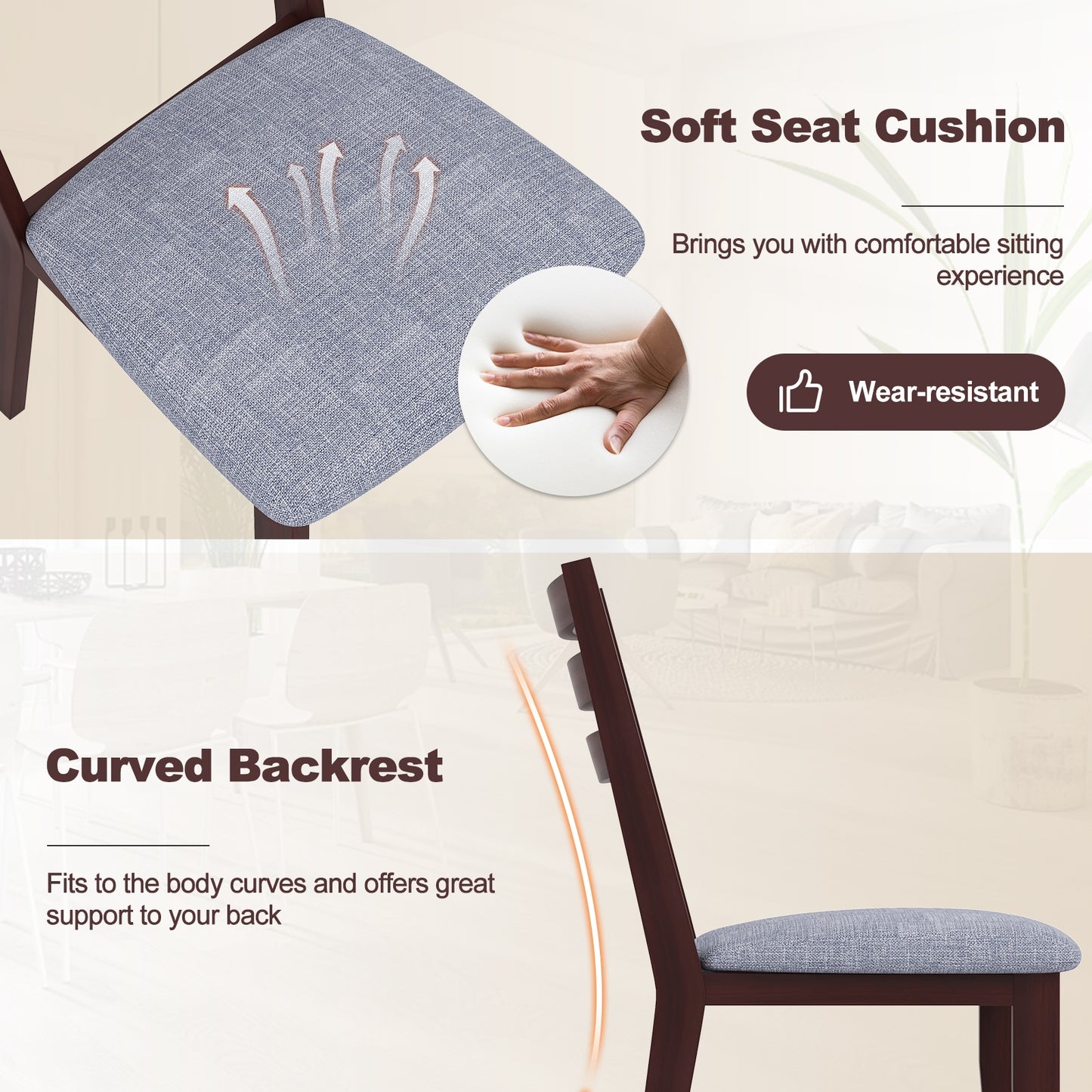 Upholstered Armless Dining Chairs with Solid Rubber Wood Frame – Set of 2