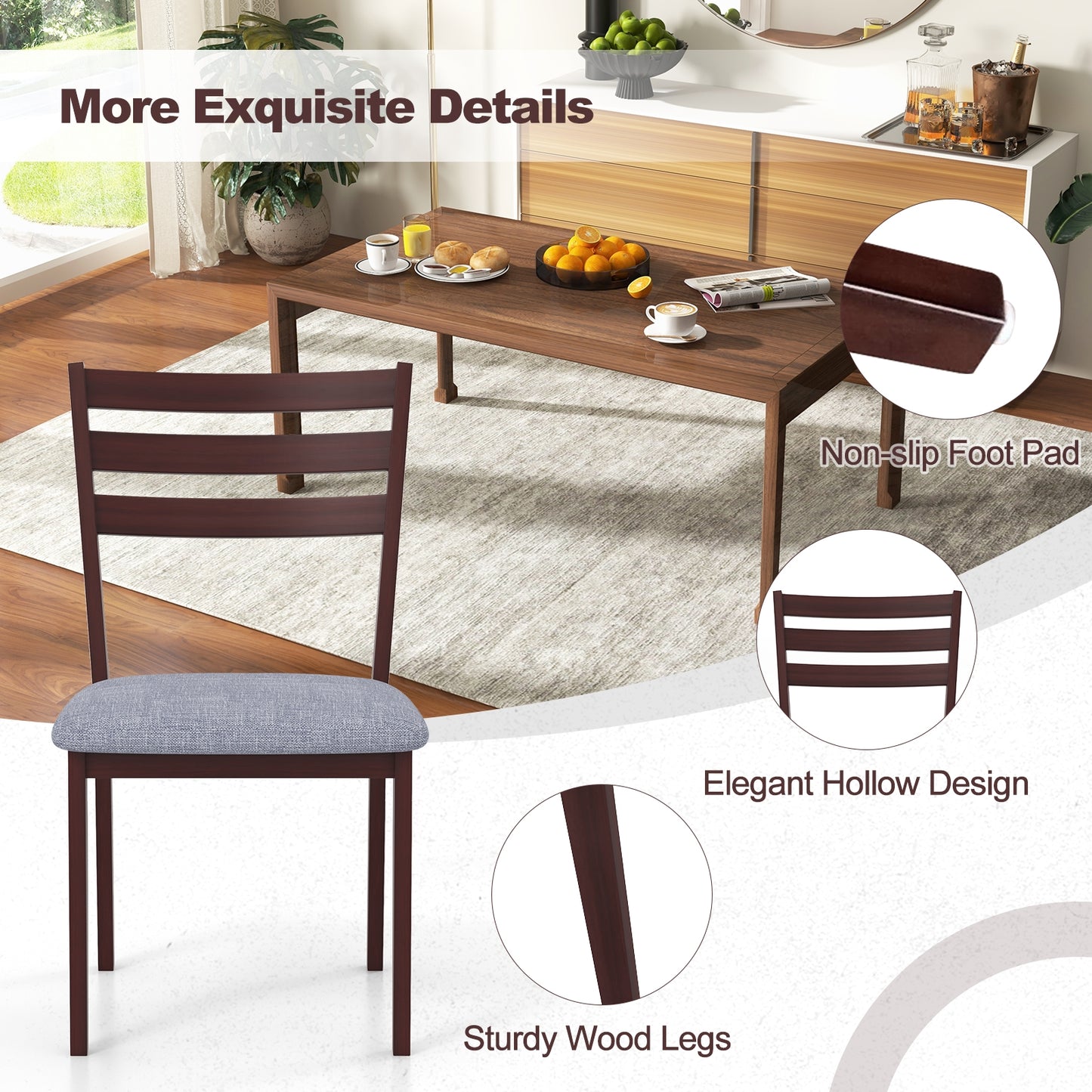 Upholstered Armless Dining Chairs with Solid Rubber Wood Frame – Set of 2