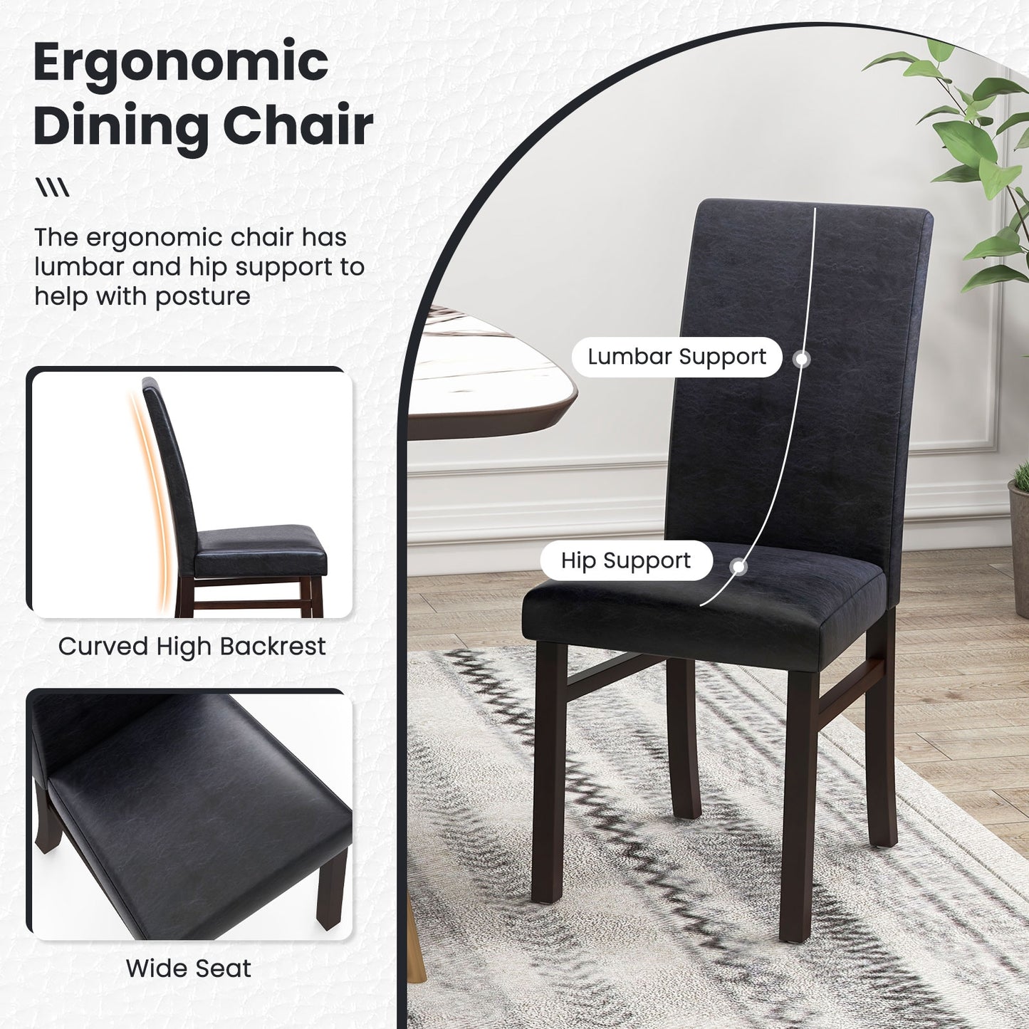 Set of 2 Upholstered Dining Chairs with Solid Rubber Wood Legs