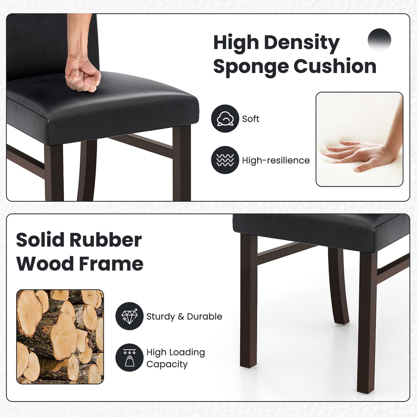 Set of 2 Upholstered Dining Chairs with Solid Rubber Wood Legs