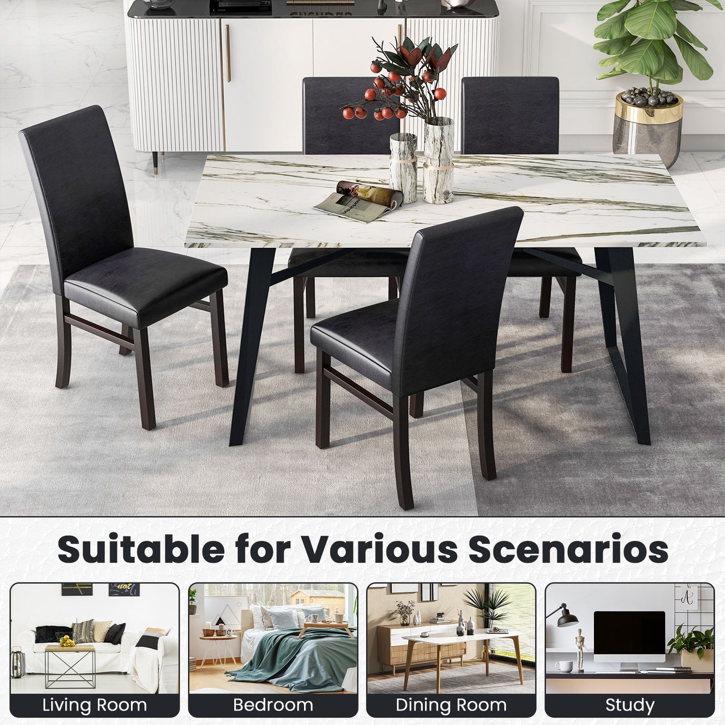 Set of 2 Upholstered Dining Chairs with Solid Rubber Wood Legs
