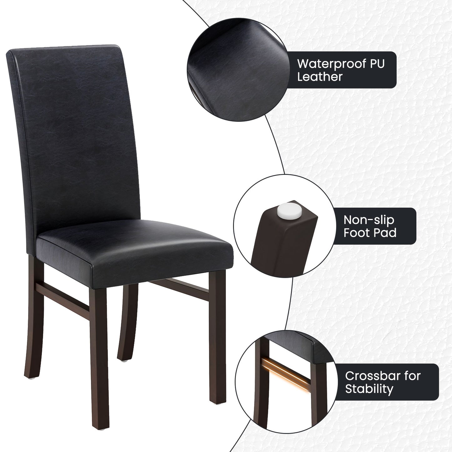Set of 2 Upholstered Dining Chairs with Solid Rubber Wood Legs