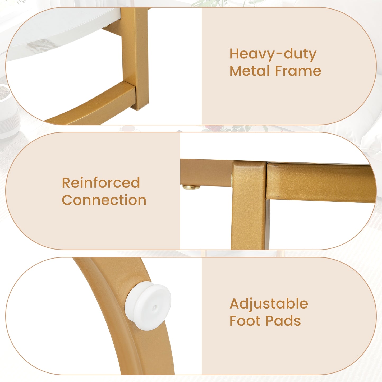 Elegant Marble Effect Coffee Table with Open Storage Shelf Gold Frame