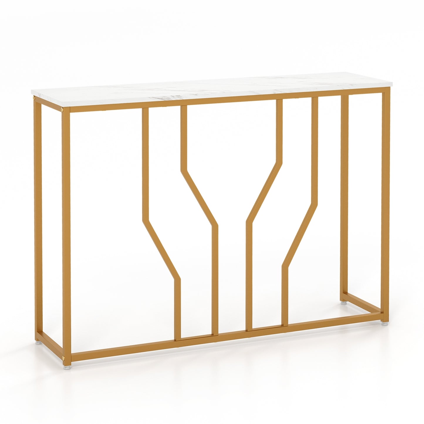 Elegant 44 Inch Console Table with White Faux Marble Top and Gold Base