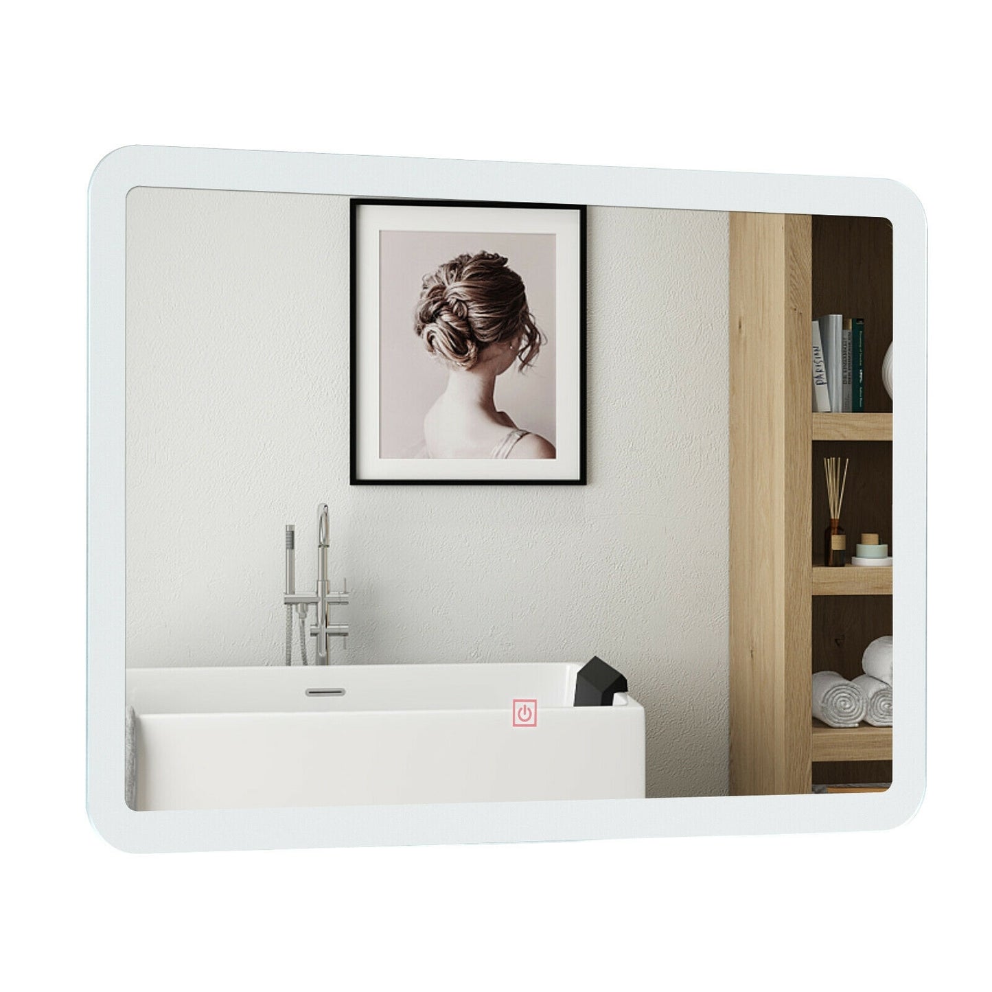 Touch Sensor LED Wall-Mounted Bathroom Mirror with Elegant Arc Corners