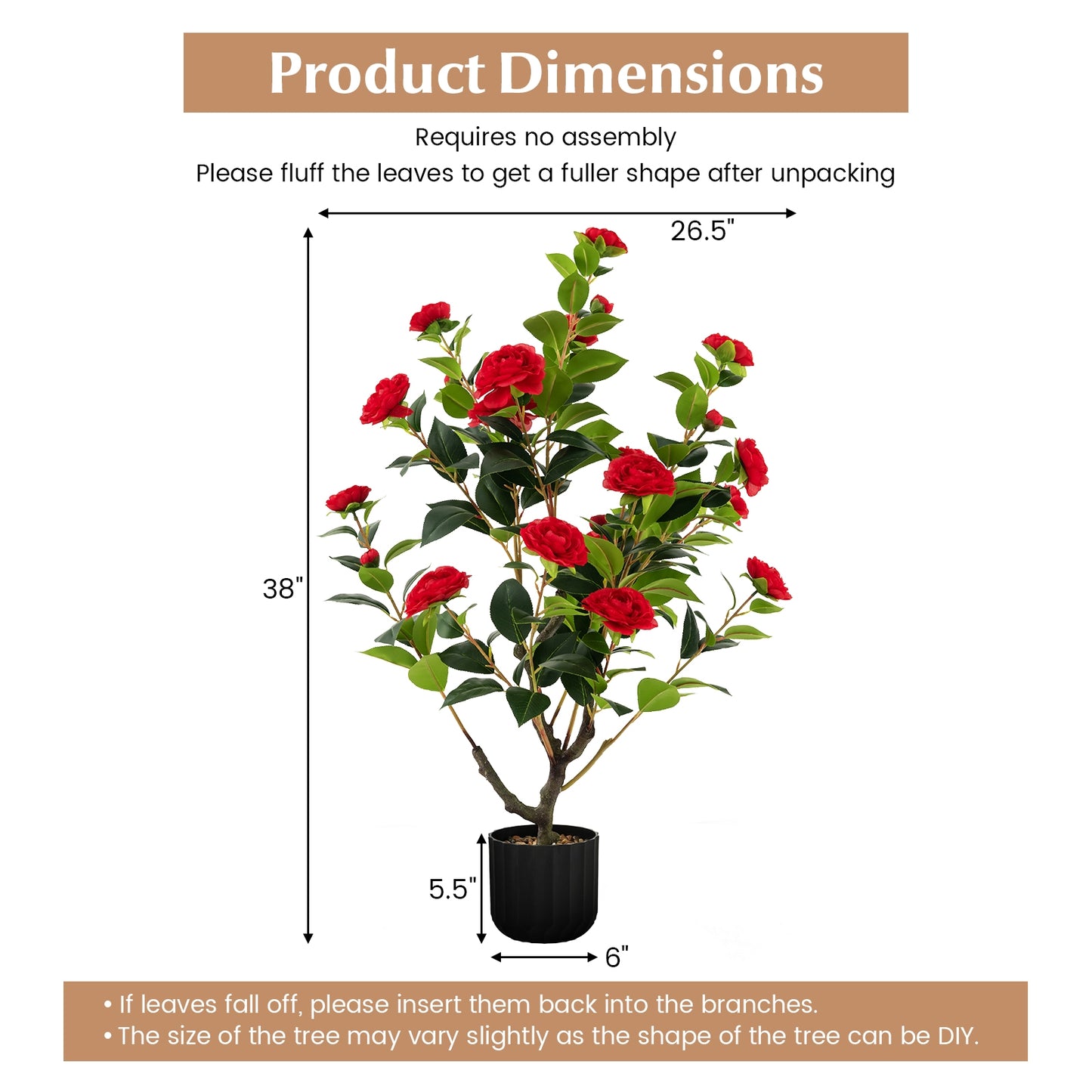 Set of 2 - 38 Inch Artificial Camellia Trees Faux Flower Plants in Cement Pots