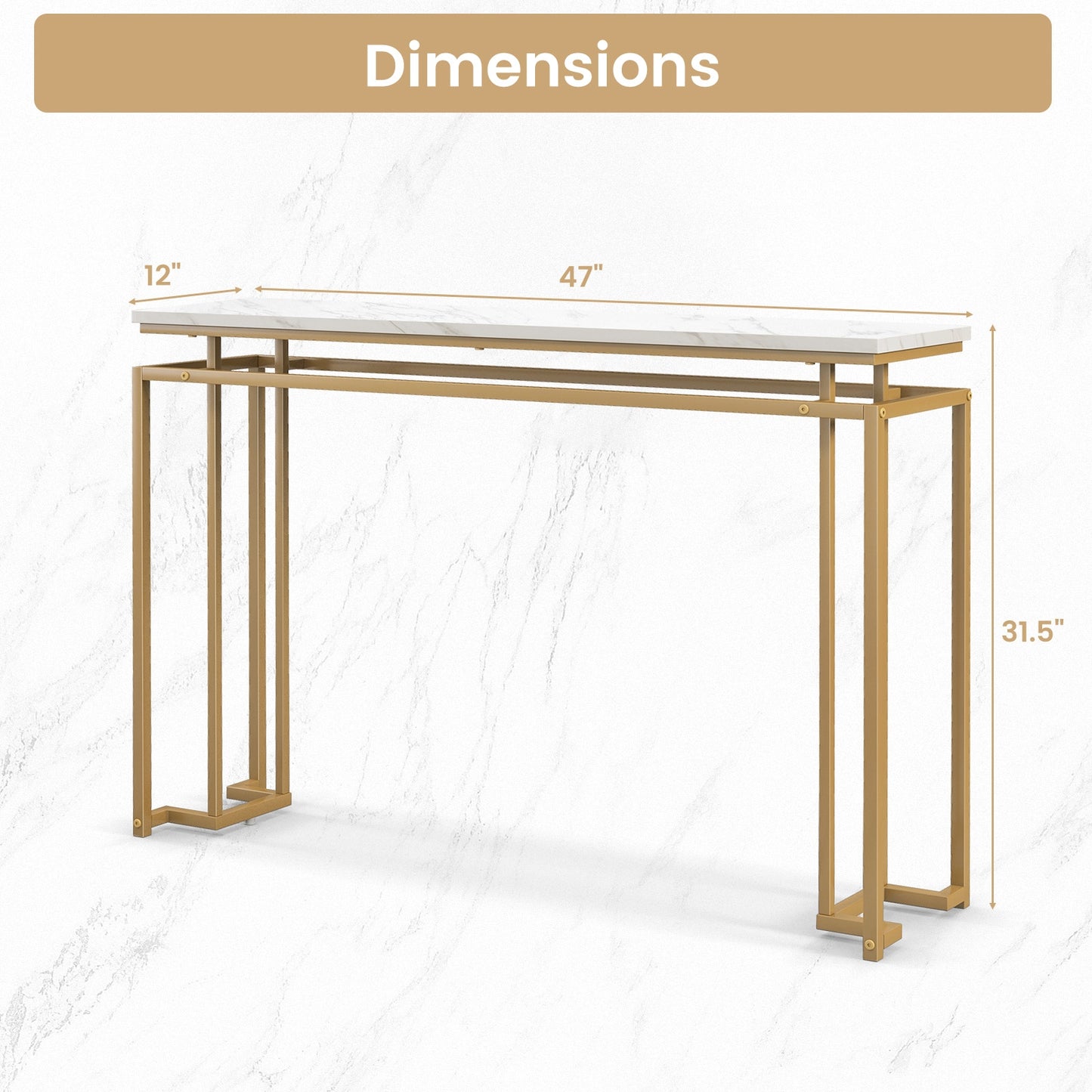 Elegant Entryway Table with Gold Frame and Secure Design for Living Room