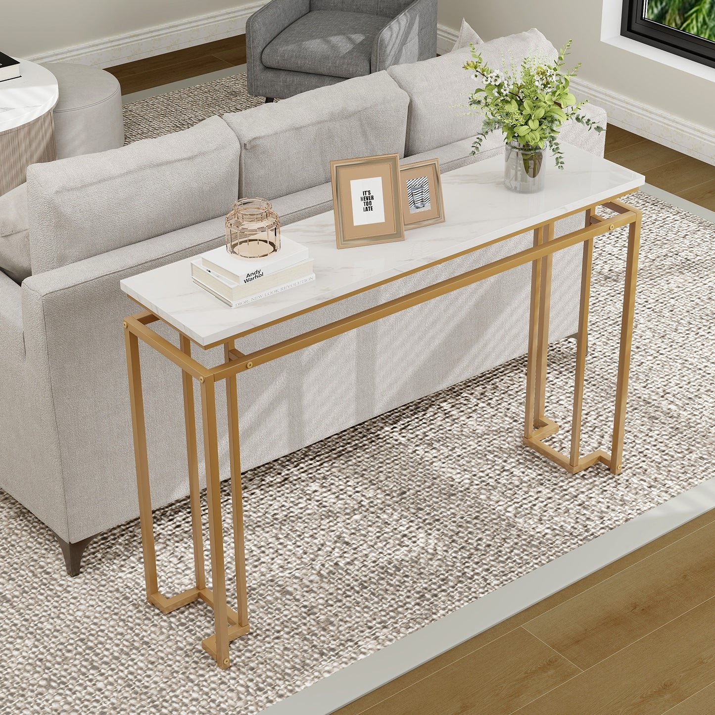Elegant Entryway Table with Gold Frame and Secure Design for Living Room