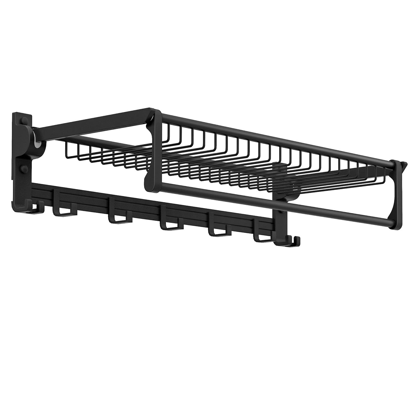 Foldable Space Aluminum Towel Rack with Storage Basket and Hooks