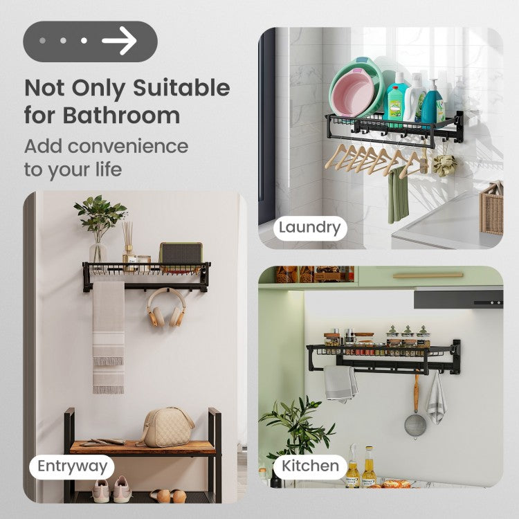 Foldable Space Aluminum Towel Rack with Storage Basket and Hooks