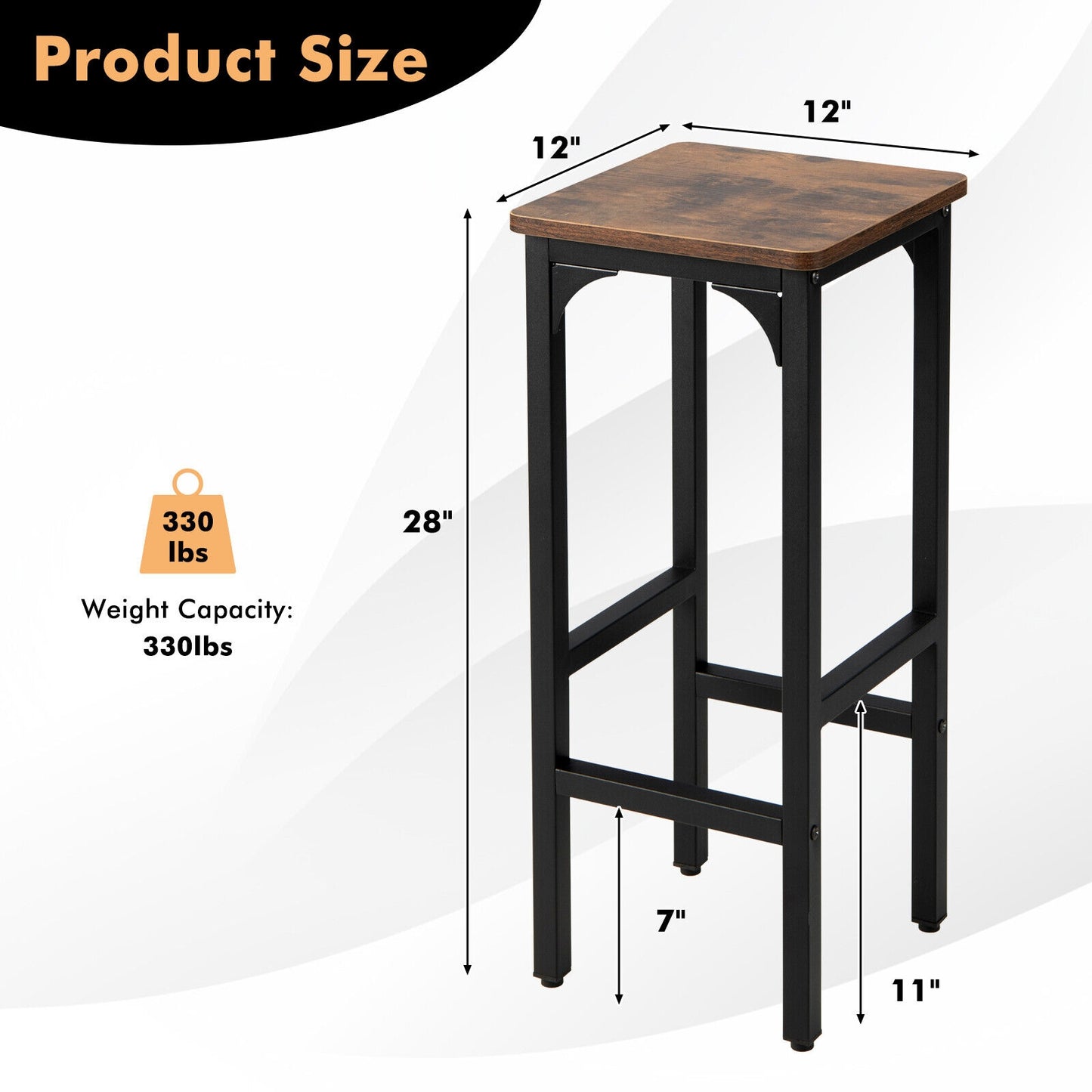 28 Inch Bar Chairs Set of 2 with Ergonomic Footrest and Adjustable Pads for Stability